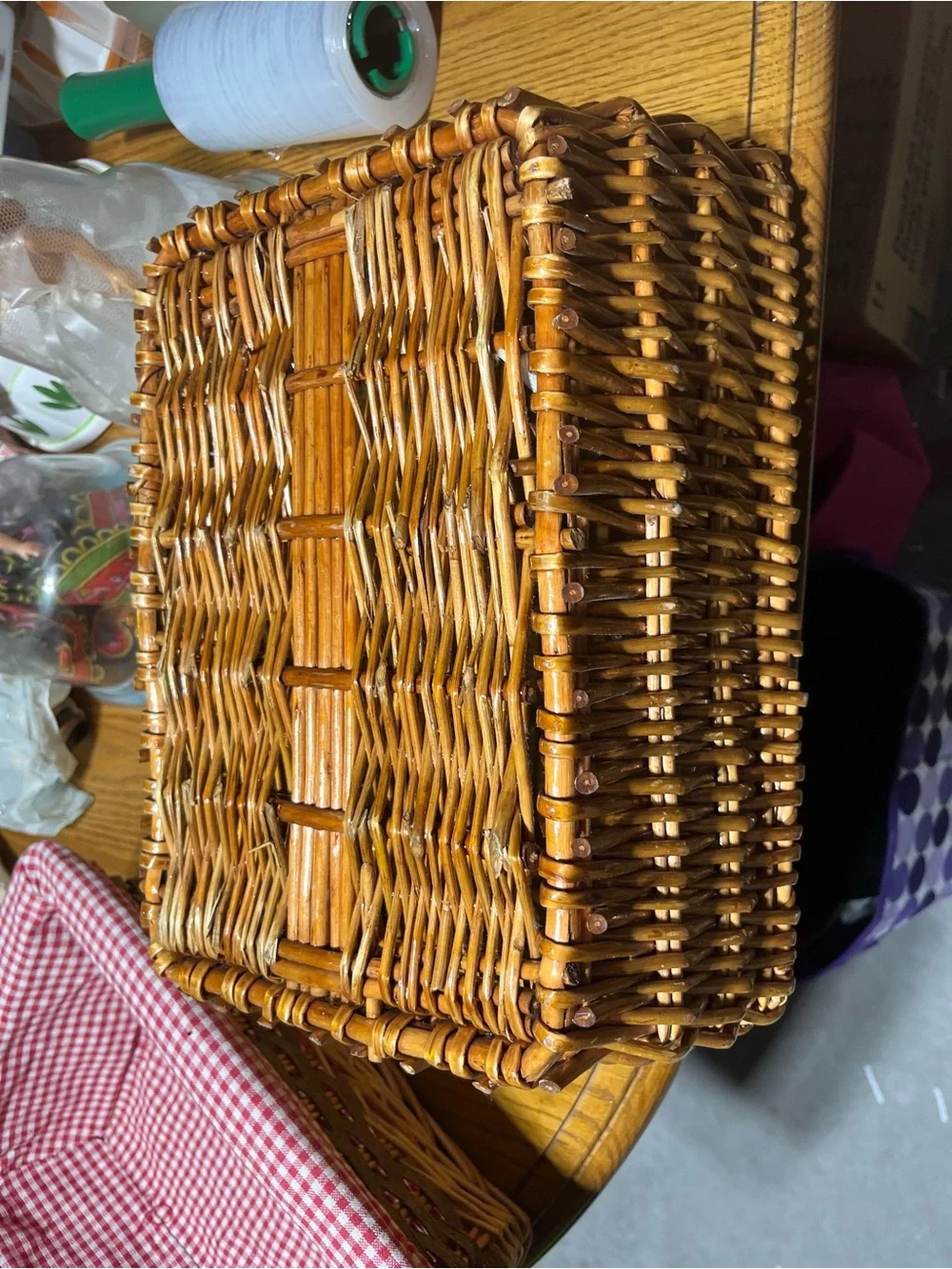 Wicker Basket Set with Red Gingham Liner